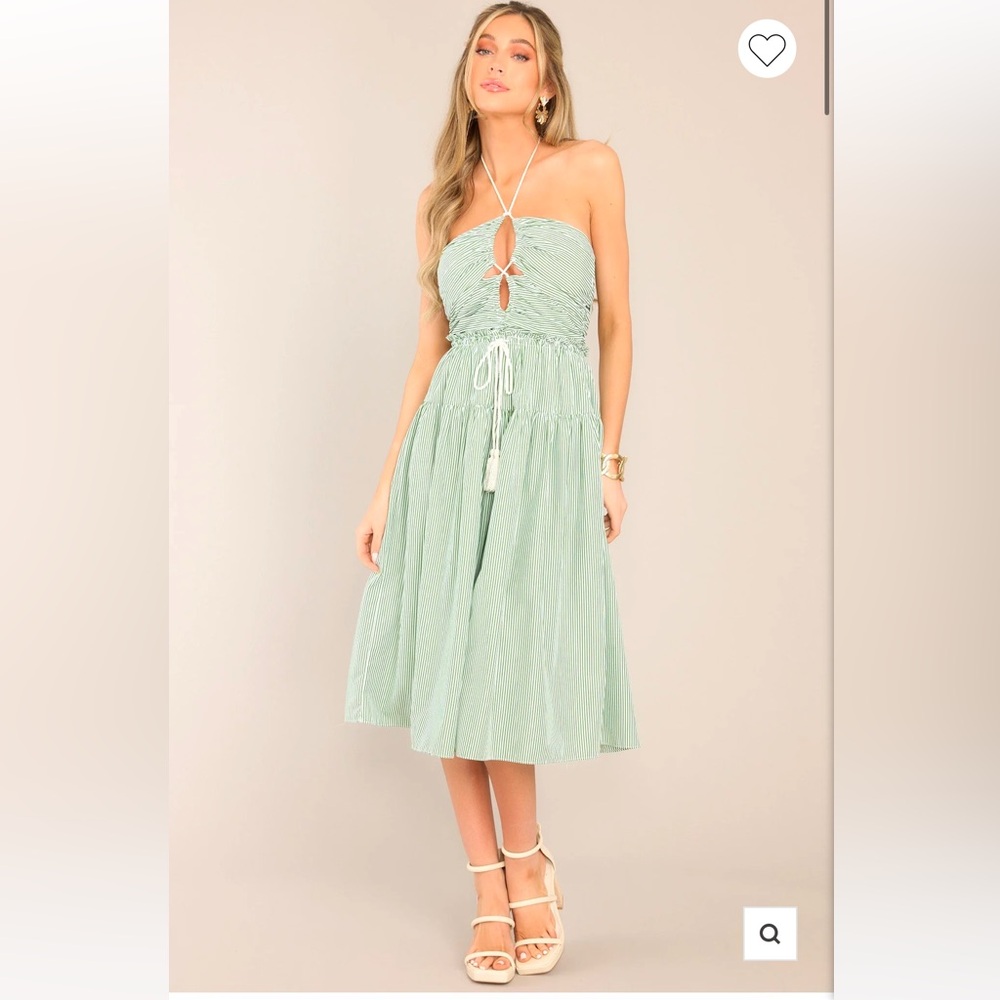 In The Details Green Striped Halter Midi Dress - Red Dress Boutique